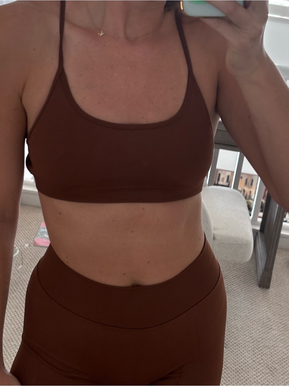 Brown Two-Piece Active Set - Bralette & High-Waist Shorts - Picture 4 of 5